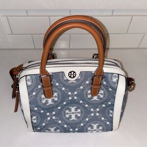 NWT TORY BURCH Monogram Denim Barrel Bag